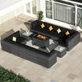 thumbnail image 1 of RADIATA 15 Piece Luxury Patio Furniture Sofa Set with Natural Gas/Propane Fire Pit Table, 29.3" High Back Outdoor Conversation Set, Outside PE Rattan Sectional Sofa, 2 Color Cushions/Black, 1 of 10