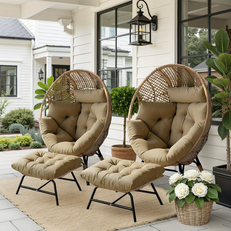 NICESOUL Oversized Rattan Woven Egg Chair with Ottoman, Indoor