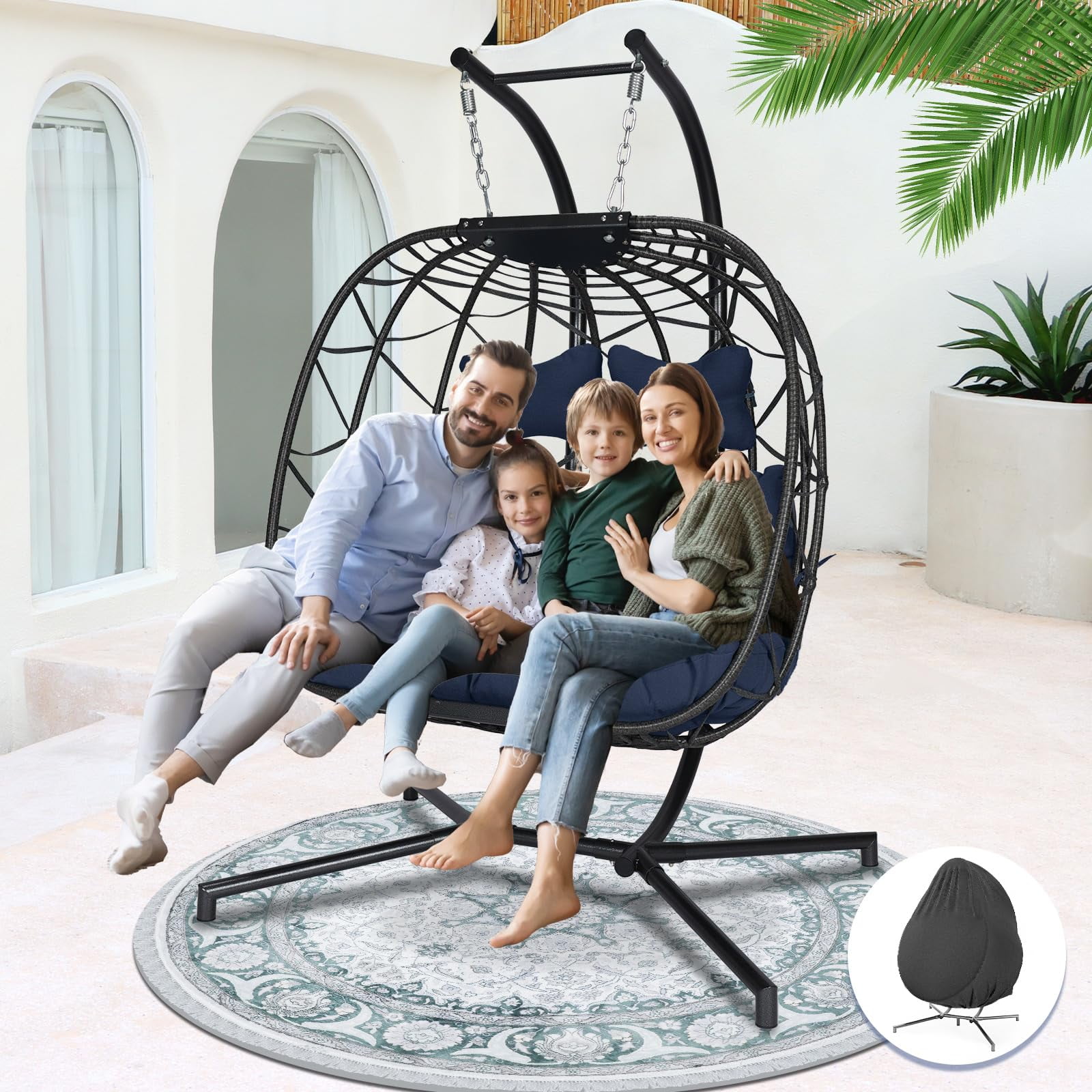 NICESOUL 2 Person Hanging Chair with Stand Large Hanging Egg Shaped
