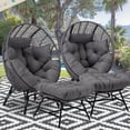 thumbnail image 1 of RADIATA 2 Sets Indoor Outdoor Stationary Wicker Egg Chair Oversized Thicken Cushions Egg Seat with Legs 420lbs Egg Basket Lounge Chair with Ottoman, Boho Rattan Chair for Living Room Patio Gray, 1 of 9