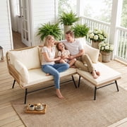 RADIATA Boho Patio Furniture Set, L-Shaped Beige Wicker Outdoor Sectional Sofa with Thick Cushions for Porch, Patio and Deck, 500 lbs Capacity