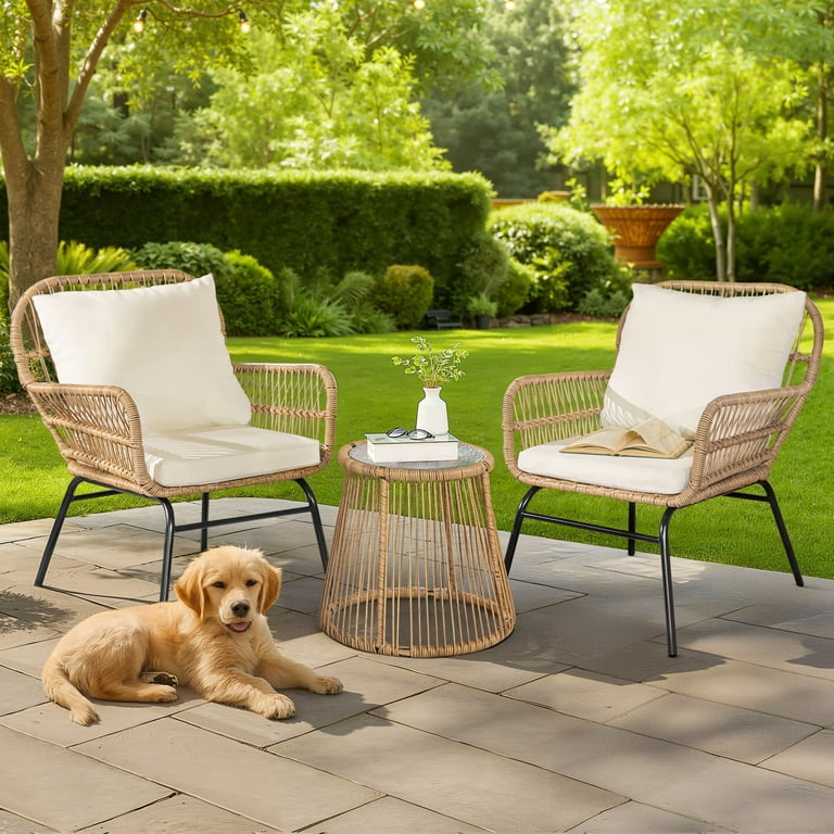 Boho Beige Wicker Patio Furniture Dextrus Rattan Large 4-Piece