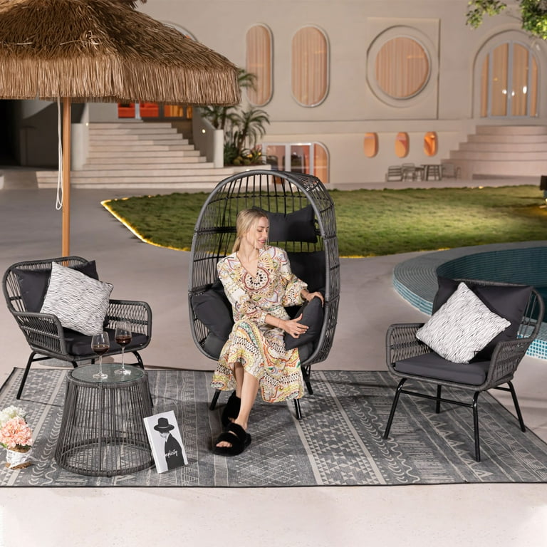 Grey egg rattan bistro set new arrivals