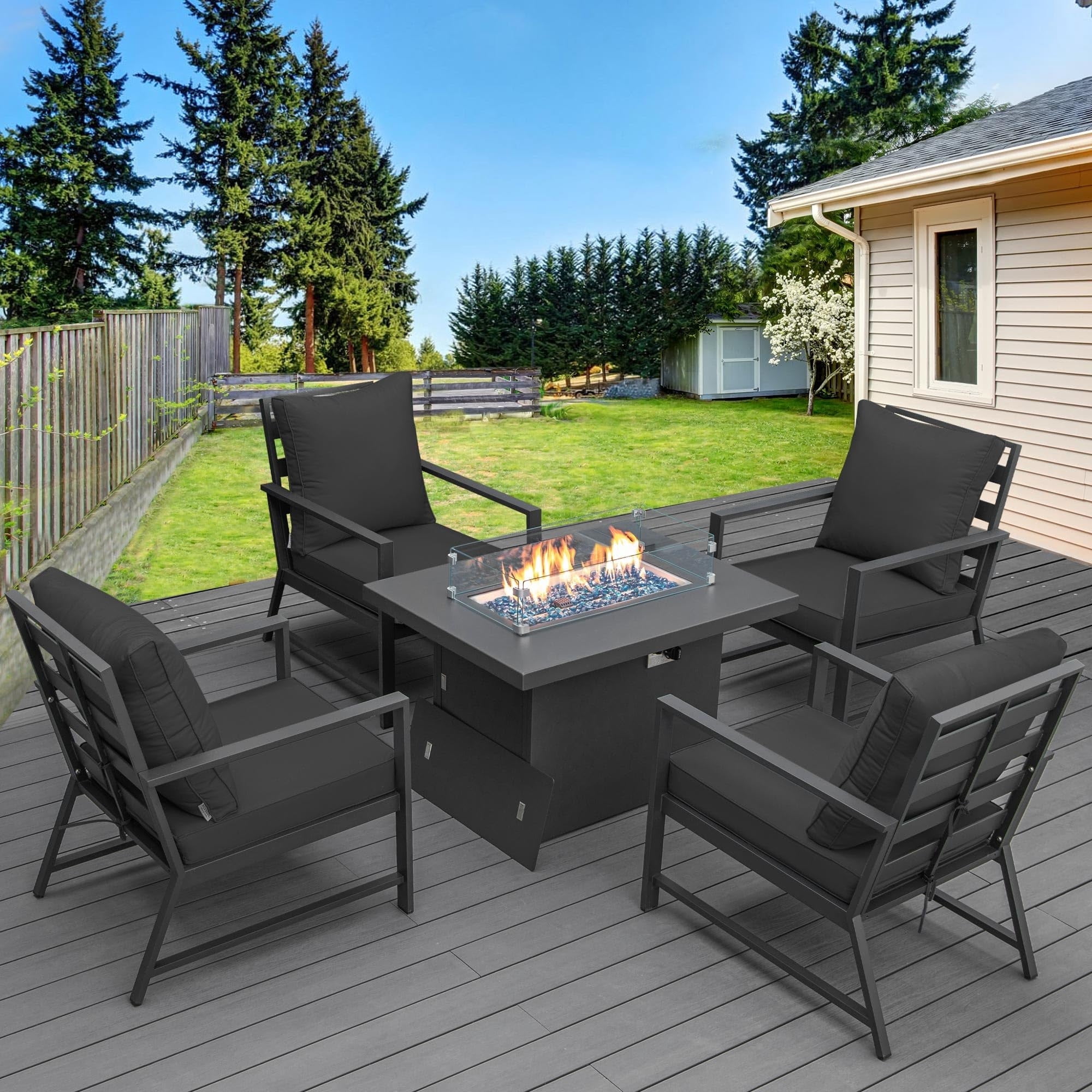 NICESOUL 5 Pcs Aluminum Outdoor Patio Furniture with Fire Pit Table