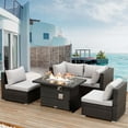thumbnail image 1 of RADIATA 5 Pcs High Back Extra Large Size PE Rattan Outdoor Patio Furniture with Propane Fire Pit Table Color Light Gray, 1 of 12