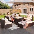 thumbnail image 1 of RADIATA 7 Pcs Outdoor Furniture with Fire Pit Table, Espresso Wicker Sofa, 1 of 12