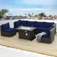 thumbnail image 1 of RADIATA 7-Piece Patio Furniture Set with Fire Pit Table, Outdoor Sectional with Fire Pit Table, Patio Couch Set with Fire Pit Table, Patio Furniture Set Outdoor Sectionals,Espresso/Navy, 1 of 11