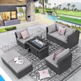 thumbnail image 1 of RADIATA 7 Pcs Outdoor Sofa with Fire Pit Table Wicker Conversation Light Gray, 1 of 10