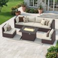 thumbnail image 1 of RADIATA 7-Piece Patio Furniture Set with Fire Pit Table, Outdoor Sectional with Fire Pit Table, Patio Couch Set with Fire Pit Table, Patio Furniture Set Outdoor Sectionals,Espresso/Beige, 1 of 7
