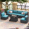 thumbnail image 1 of RADIATA 7-Piece Patio Furniture Set with Fire Pit Table, Outdoor Sectional with Fire Pit Table, Patio Couch Set with Fire Pit Table, Patio Furniture Set Outdoor Sectionals,Gray/Green, 1 of 9