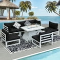 thumbnail image 1 of RADIATA 7 Pieces Aluminum Outdoor Patio Sectional Furniture Sofa Set with Fire Pit Table Large Size Luxury Comfortable Durable Water/UV-Resistant for Garden Porch Backyard Party (Black Cushion), 1 of 11