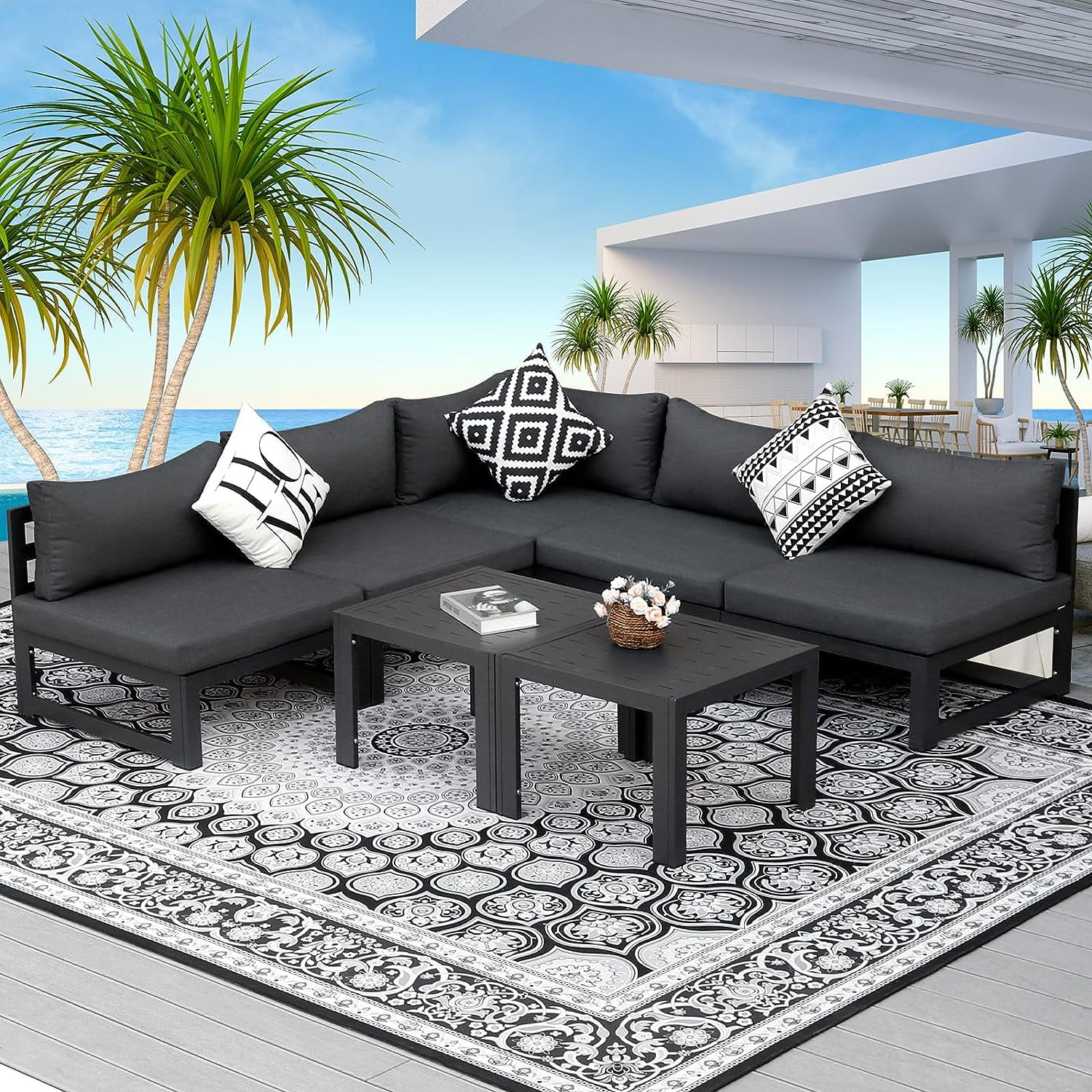 NICESOUL® 7 Pieces Large Outdoor Aluminum Furniture Set with Tables