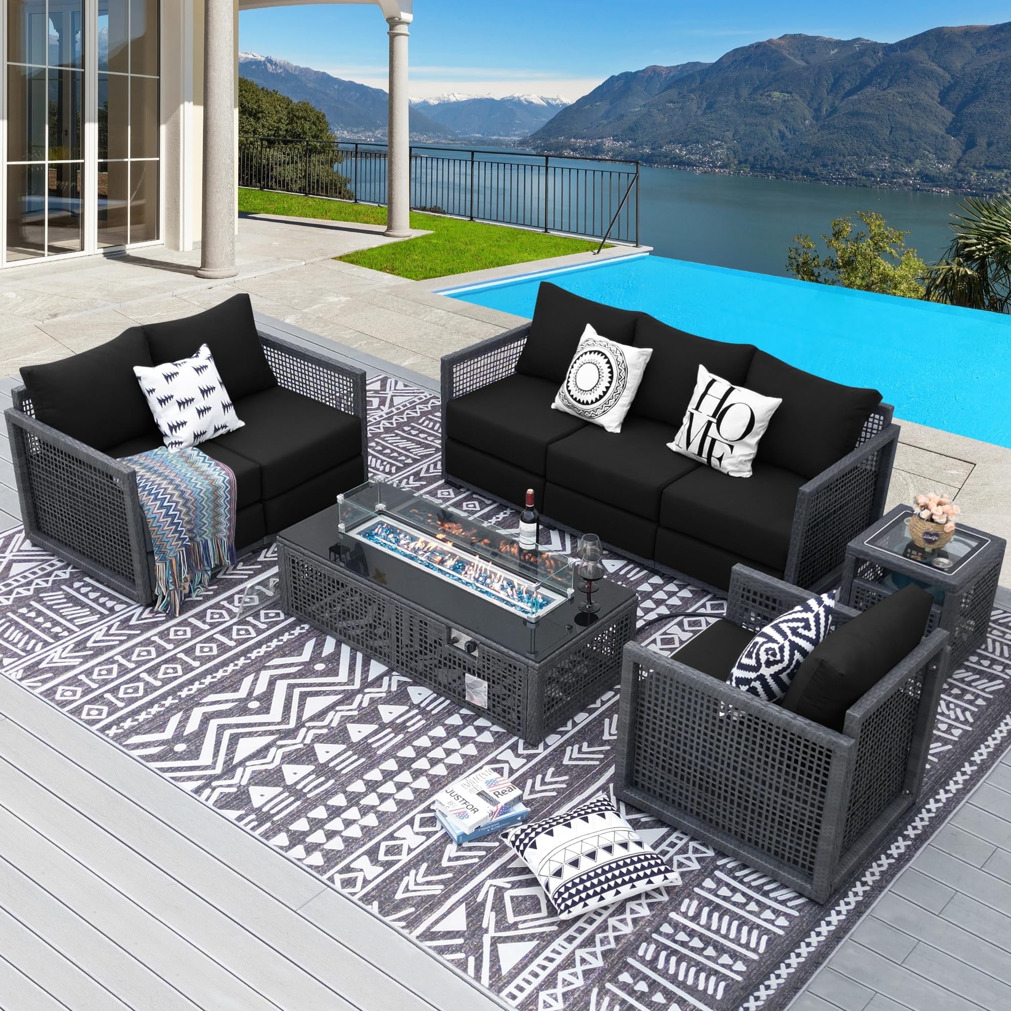 NICESOUL 8 Pieces PE Wicker Heated Patio Furniture Sectional High Back