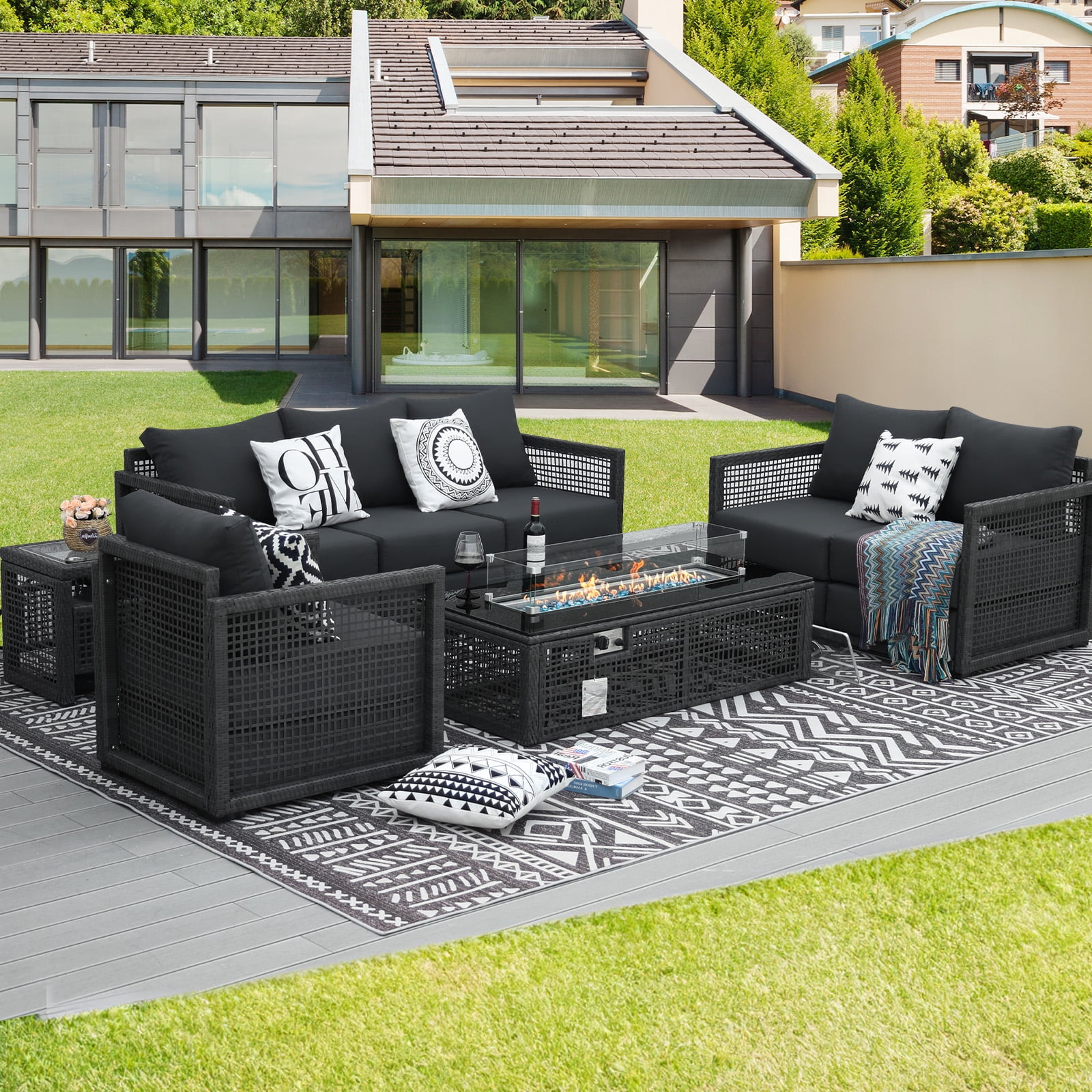 NICESOUL 8 Pieces PE Wicker Heated Patio Furniture Sectional High Back