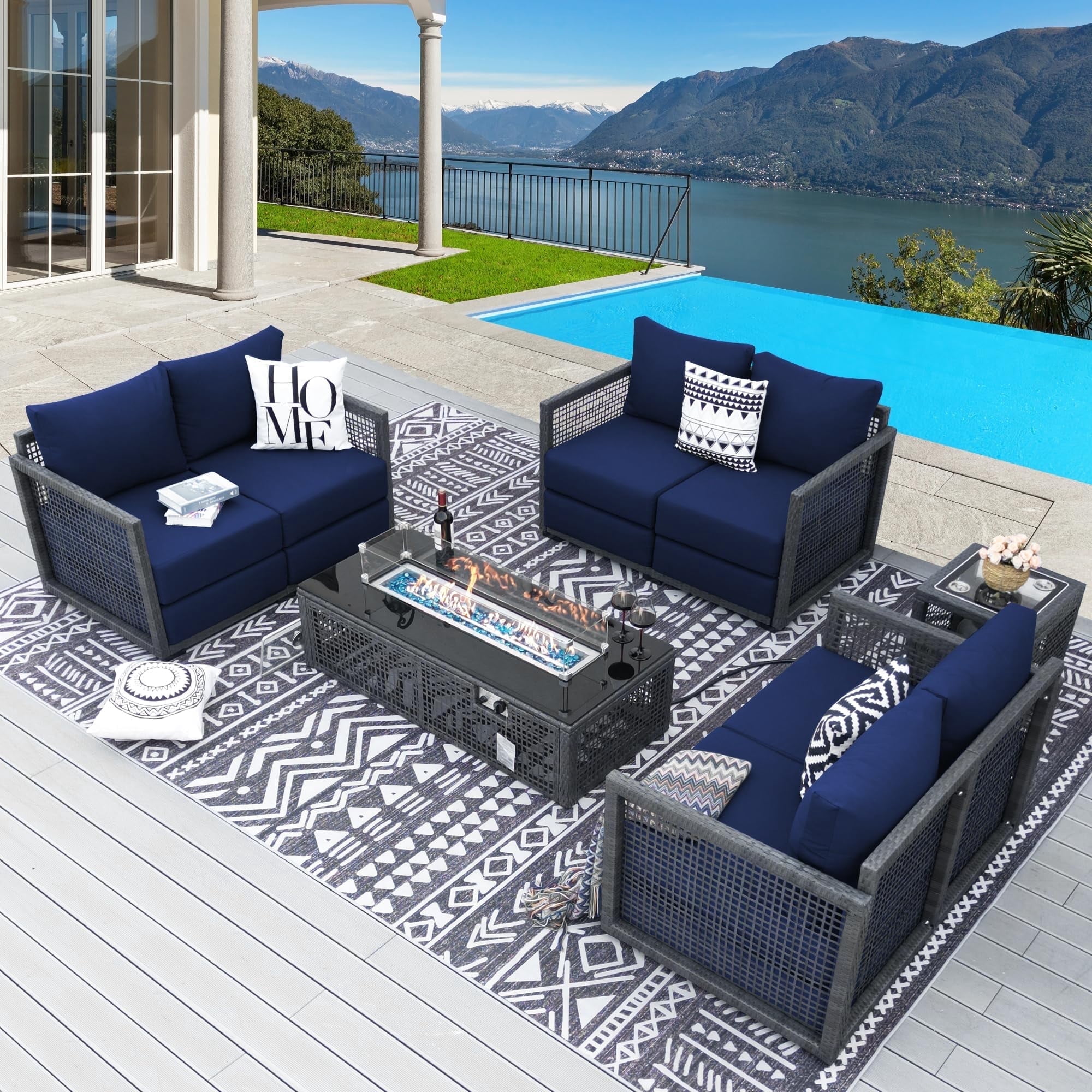 View of RADIATA 8 Pieces PE Wicker Heated Patio Furniture Sectional High Back ...