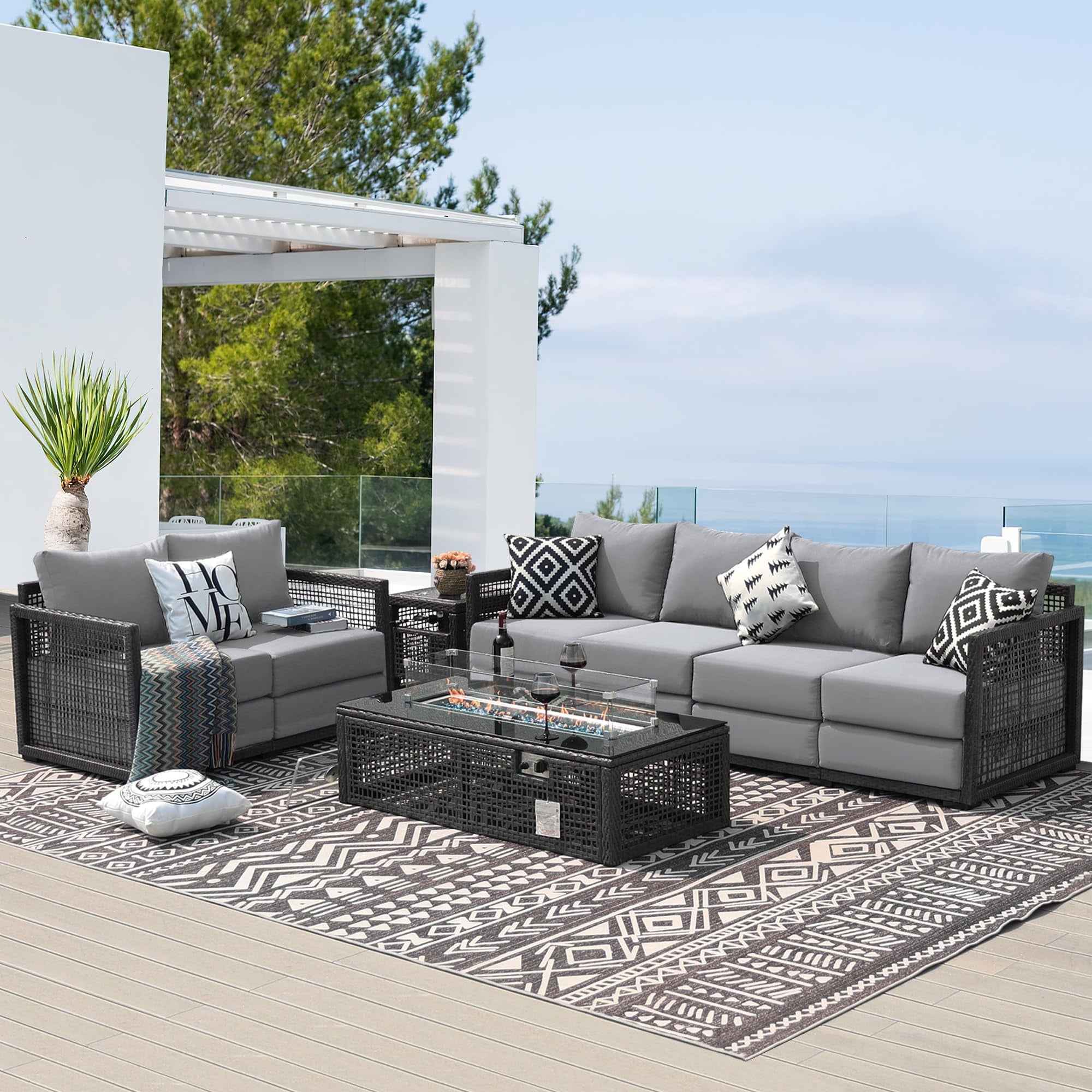 NICESOUL 8 Pieces PE Wicker Heated Patio Furniture Sectional High Back
