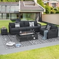 thumbnail image 1 of RADIATA 8 Pieces PE Wicker Heated Patio Furniture Sectional High Back Ultra Thick Cushion Sofa Set with Fire Pit Table, 1 of 11