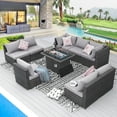 thumbnail image 1 of RADIATA 9 Pcs Outdoor Furniture with Fire Pit Table, Wicker Patio Sectional Sofa Conversation Sets, Light Gray, 1 of 11