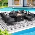 thumbnail image 1 of RADIATA 9 Piece Aluminum Patio Furniture Set with Fire Pit Table Outdoor Conversation Set 43" Propane Gas Convertable Safe Approved Outdoor Modern Luxury Sectional Sofa Set Gray, 1 of 11