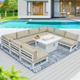 thumbnail image 1 of RADIATA 9 Pieces Aluminum Outdoor Patio Sectional Furniture Sofa Set with Fire Pit Table Large Size Luxury Comfortable Durable Water/UV-Resistant for Garden Porch Backyard Party (Beige Cushion), 1 of 10