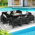 thumbnail image 1 of RADIATA 9 Pieces Aluminum Outdoor Patio Sectional Furniture Sofa Set with Fire Pit Table Large Size Luxury Comfortable Durable Water/UV-Resistant for Garden Porch Backyard Party (Black Cushion), 1 of 10