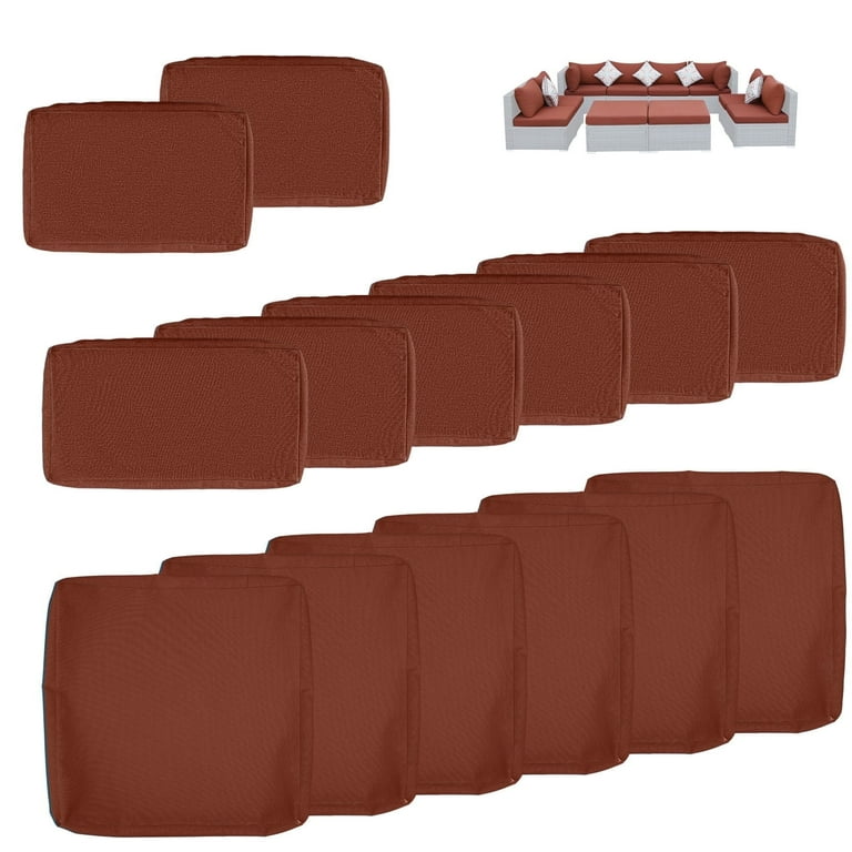 RADIATA 14 Piece Sofa Cushion Covers, Burgundy Red, Durable Olefin