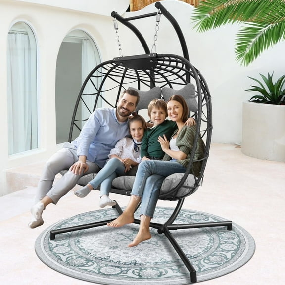 RADIATA Adult Metal Egg Hanging Chair with Stand, Black