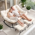 thumbnail image 1 of RADIATA 2-Person Patio Rocking Papasan Chair with Ottoman, Oversized Double Egg Loveseat with Cushion, 620 lbs Wicker Glider Recliner for Outdoor Indoor, Lawn, Deck, Garden, Beige, 1 of 10