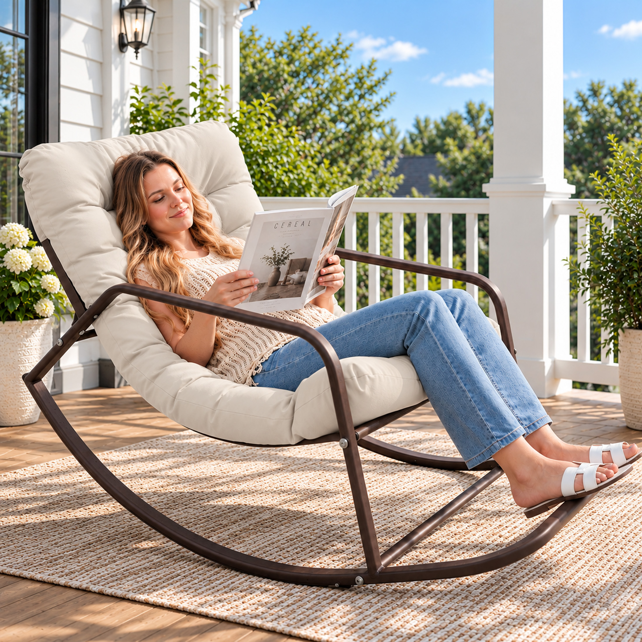 NICESOUL Beige Oversized Indoor Outdoor Rocking Papasan Lounge Reclining Chair With Footrest 1 PC: An Honest Look
