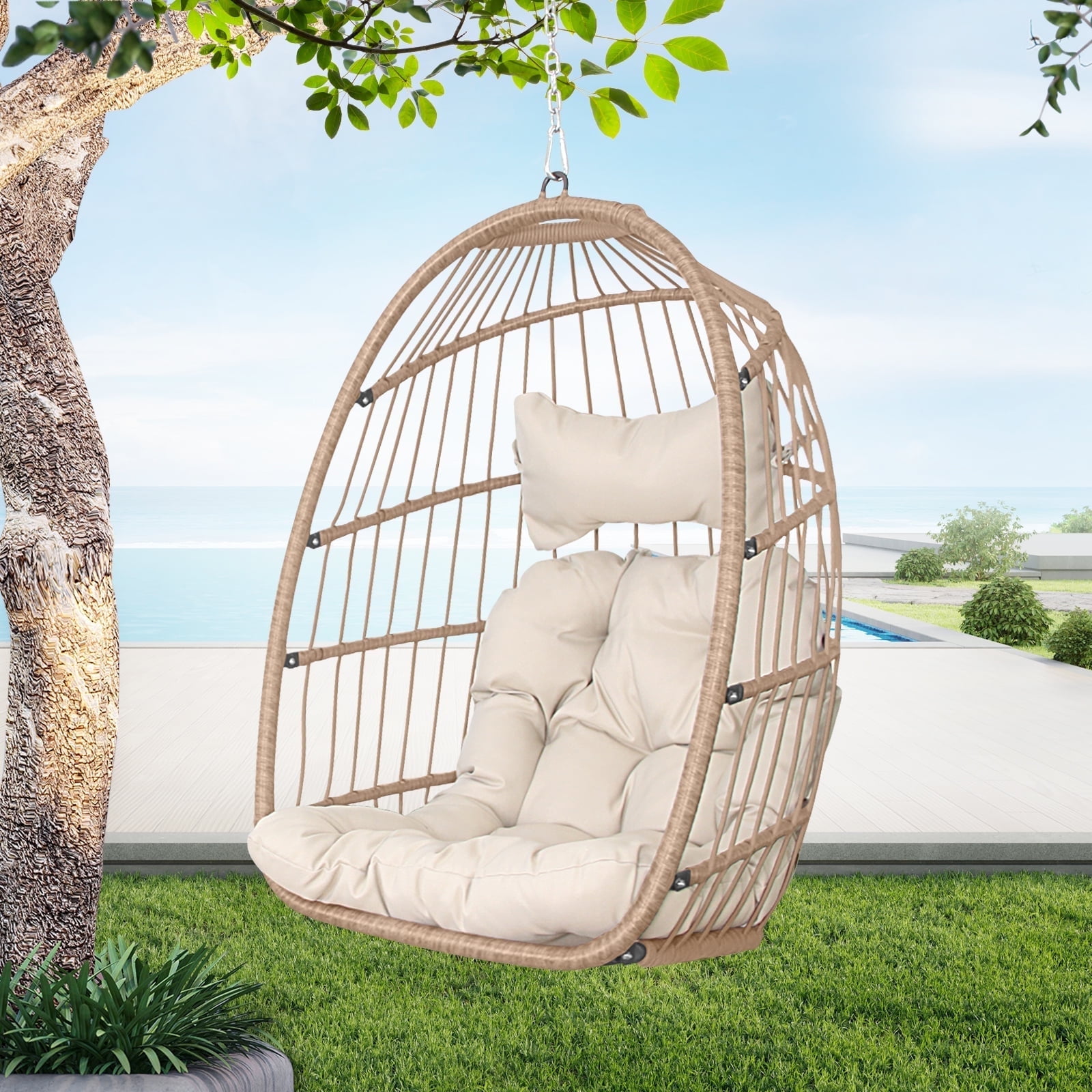 NICESOUL Beige Wicker Hanging Swing Egg Chair Nepal Ubuy