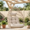 thumbnail image 1 of RADIATA Patio Hanging Egg Chair Without Stand, 5" Cushion 3-Second Folding Wicker Outdoor Swing Chair No Stand Tree or Ceiling Hanging for Garden, Porch, Balcony,350 lb, Beige, 1 of 10