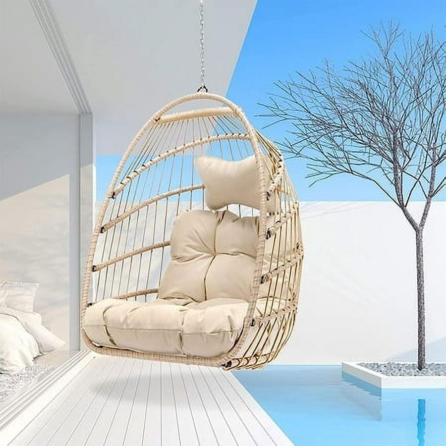 NICESOUL Beige Wicker Hanging Swing Egg Chair Without Stand Outdoor