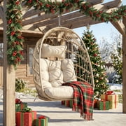 RADIATA Foldable Hanging Egg Chair Without Stand, Beige Wicker Rattan Swing Hammock Chair with Cushion and Pillow, Indoor Outdoor Egg Chair for Bedroom Patio Garden, 350 lbs Capacity