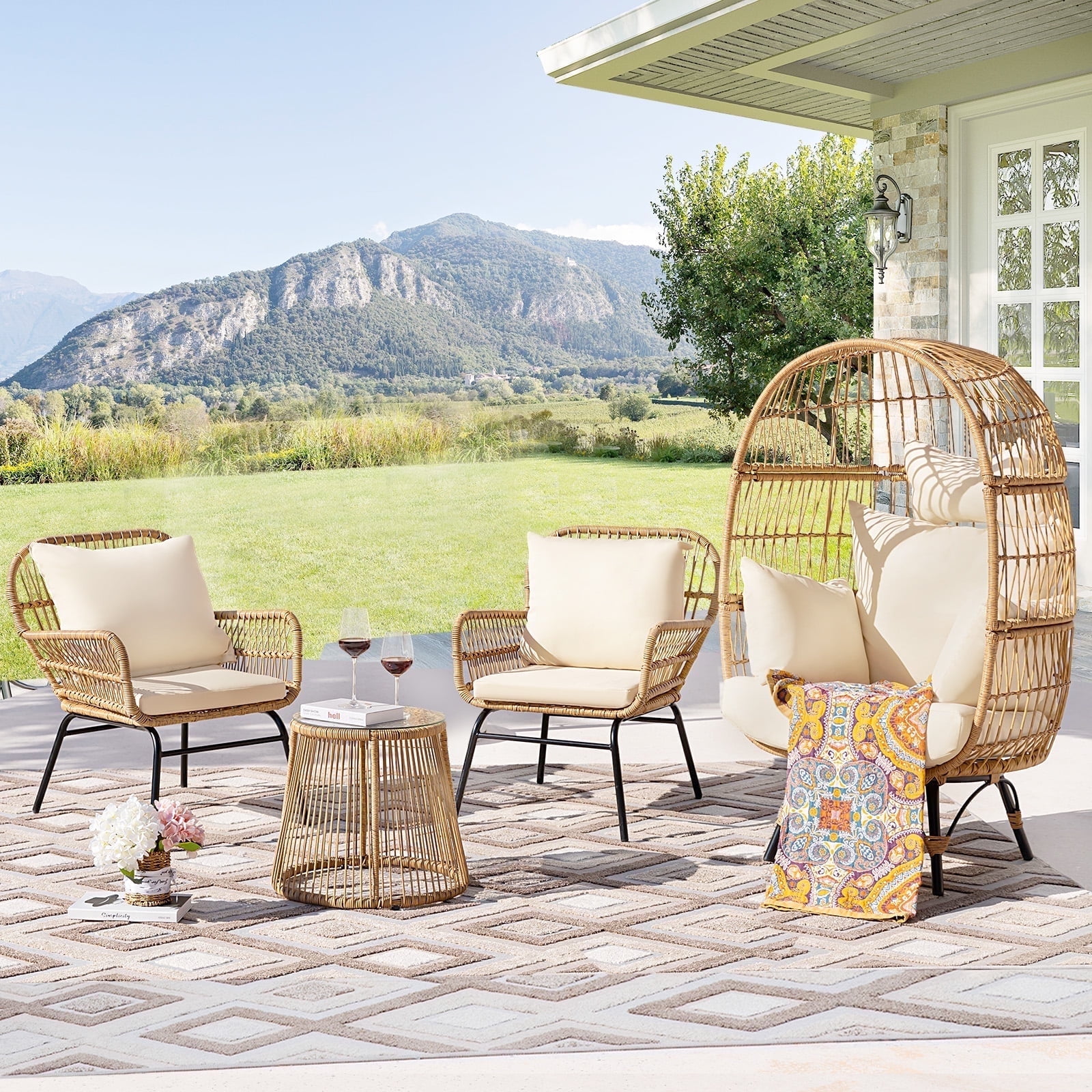 rattan egg chair set