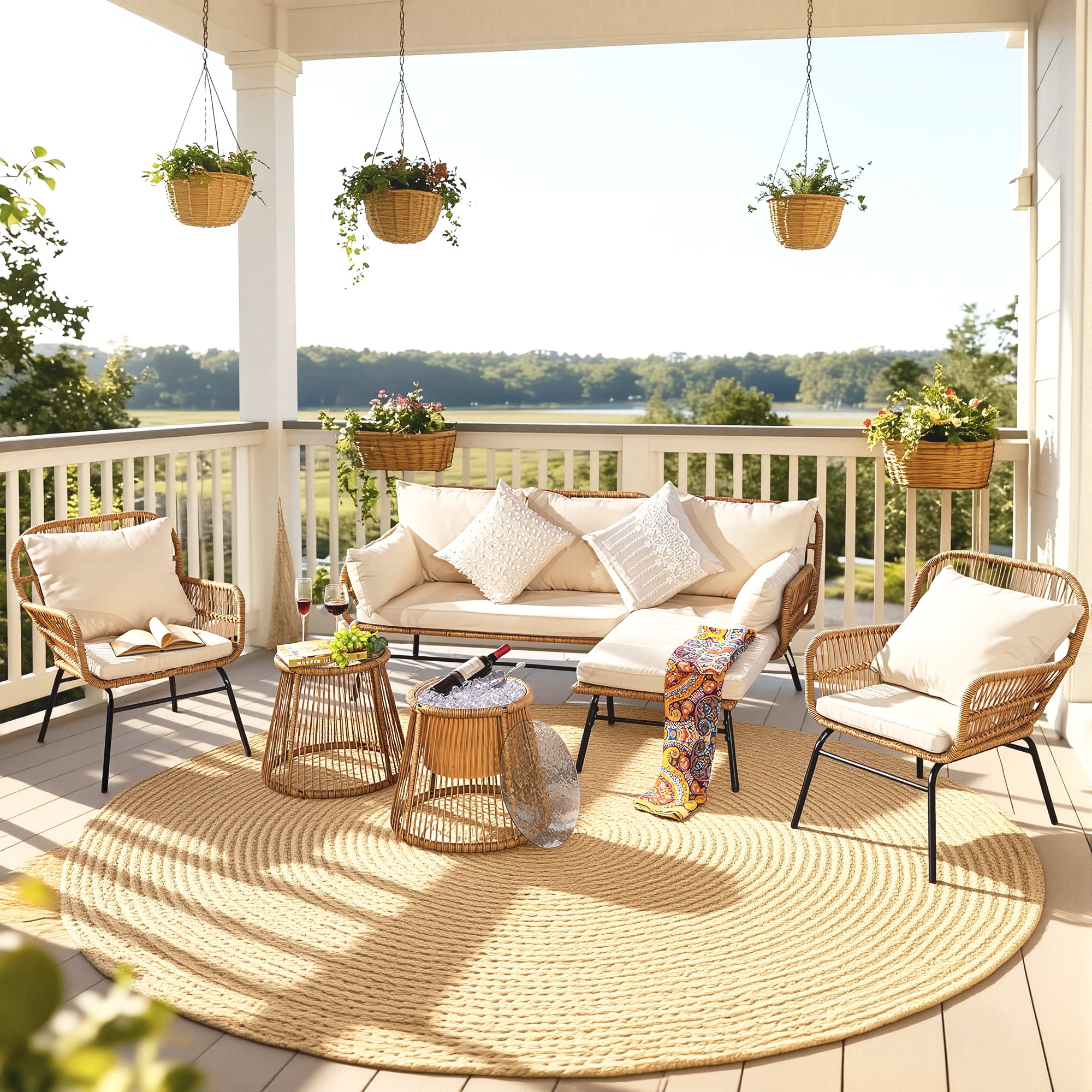 Walmart discount codes: Walmart Black Friday Deals 2025 RADIATA 6Pcs Boho Patio Furniture Set, Beige Wicker Outdoor Sectional Sofa, Conversation Set