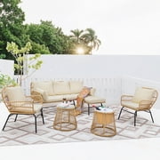 NICESOUL Boho Patio Wicker Furniture Outdoor Sectional Sofa Conversation Sets Beige Color
