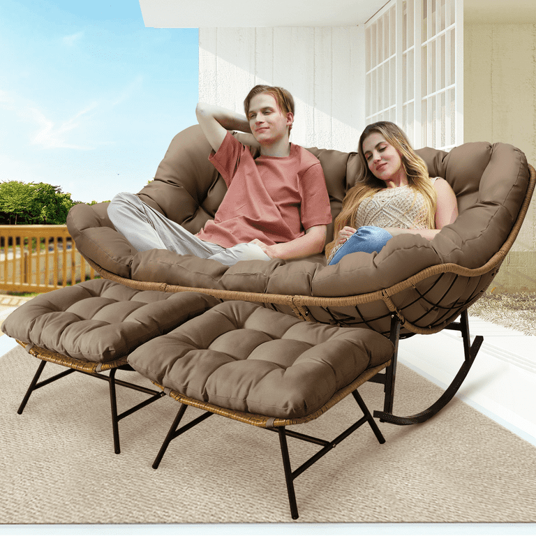 RADIATA 2-Person Patio Rocking Papasan Chair with Ottoman