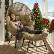 RADIATA Oversized Wicker Egg Chair with Ottoman, Rattan Lounge Chair for Indoor Outdoor Patio, 440lbs Capacity,Brown