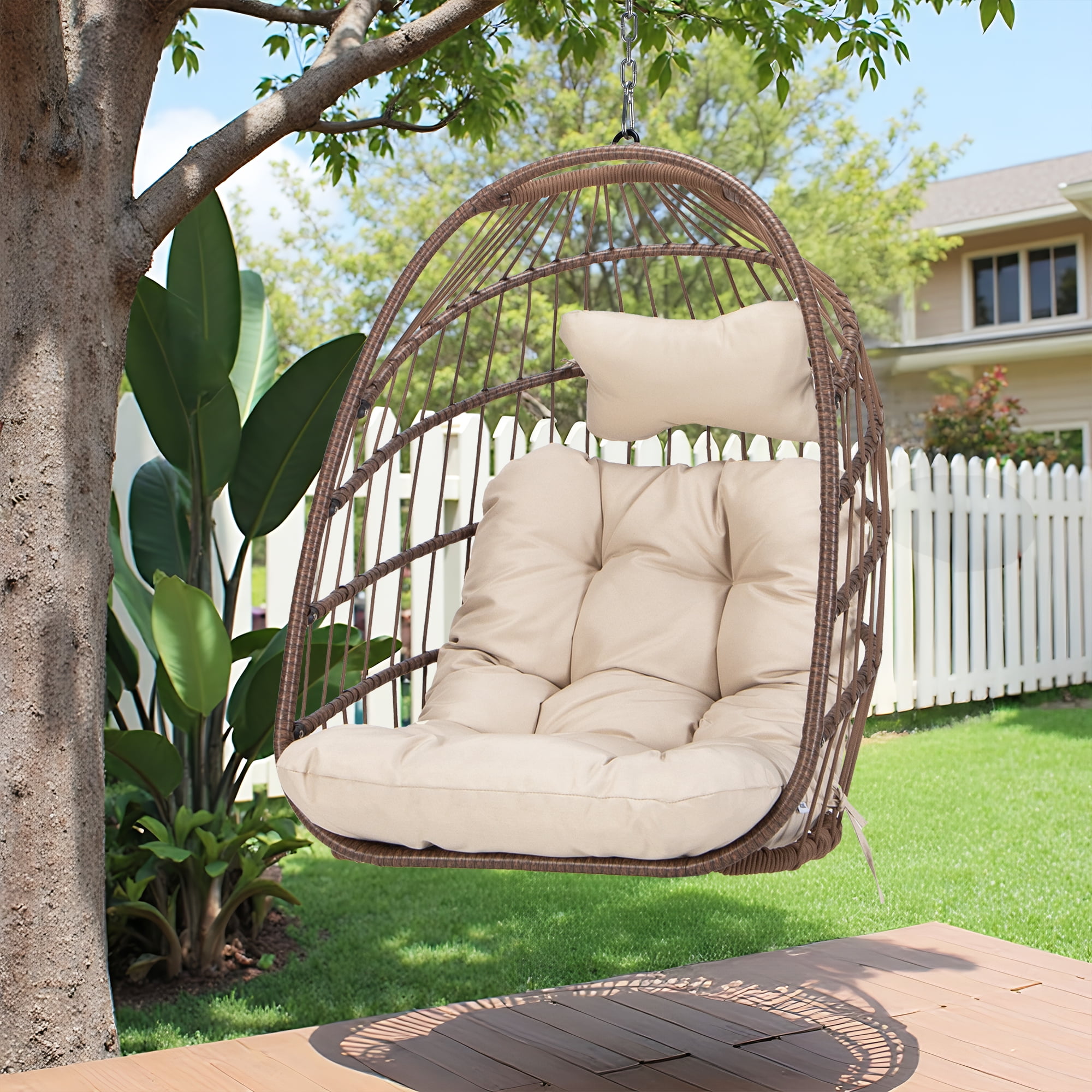 RADIATA Hanging Egg Chair Without Stand, Gray Wicker Swing Egg