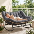 thumbnail image 1 of RADIATA Dark Gray Double Outdoor Rocking Chair,2 Person Patio Rocking Egg Chair with Thick Cushion, 1 of 10