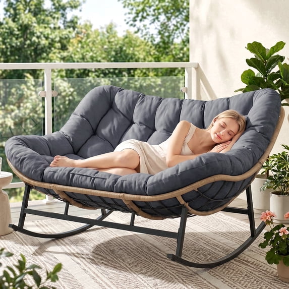 RADIATA 2-Person Outdoor Patio Rocking Loveseat, 600 lb Weight Capacity, 58" Extra-Wide Double Rocking Chair with 5.1" Thick Cushion & Reinforced Steel Frame, Dark Gray