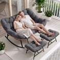thumbnail image 1 of RADIATA 2-Person Patio Rocking Papasan Chair with Ottoman, Oversized Double Egg Loveseat with Cushion, 620 lbs Wicker Glider Recliner for Outdoor Indoor, Lawn, Deck, Garden, Dark Gray, 1 of 10