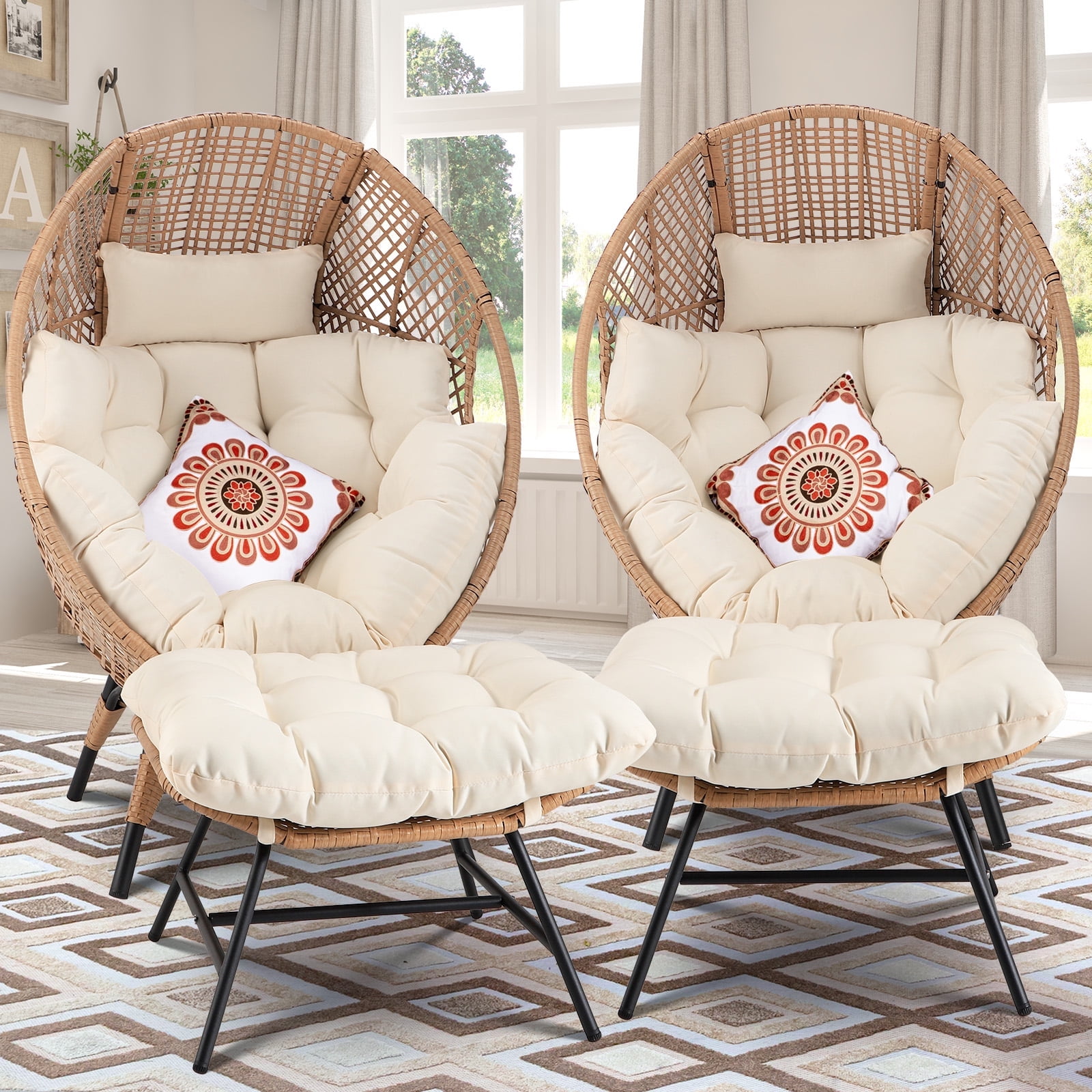 NICESOUL Outdoor Big Rattan Boho Cushion Woven Egg Chair with