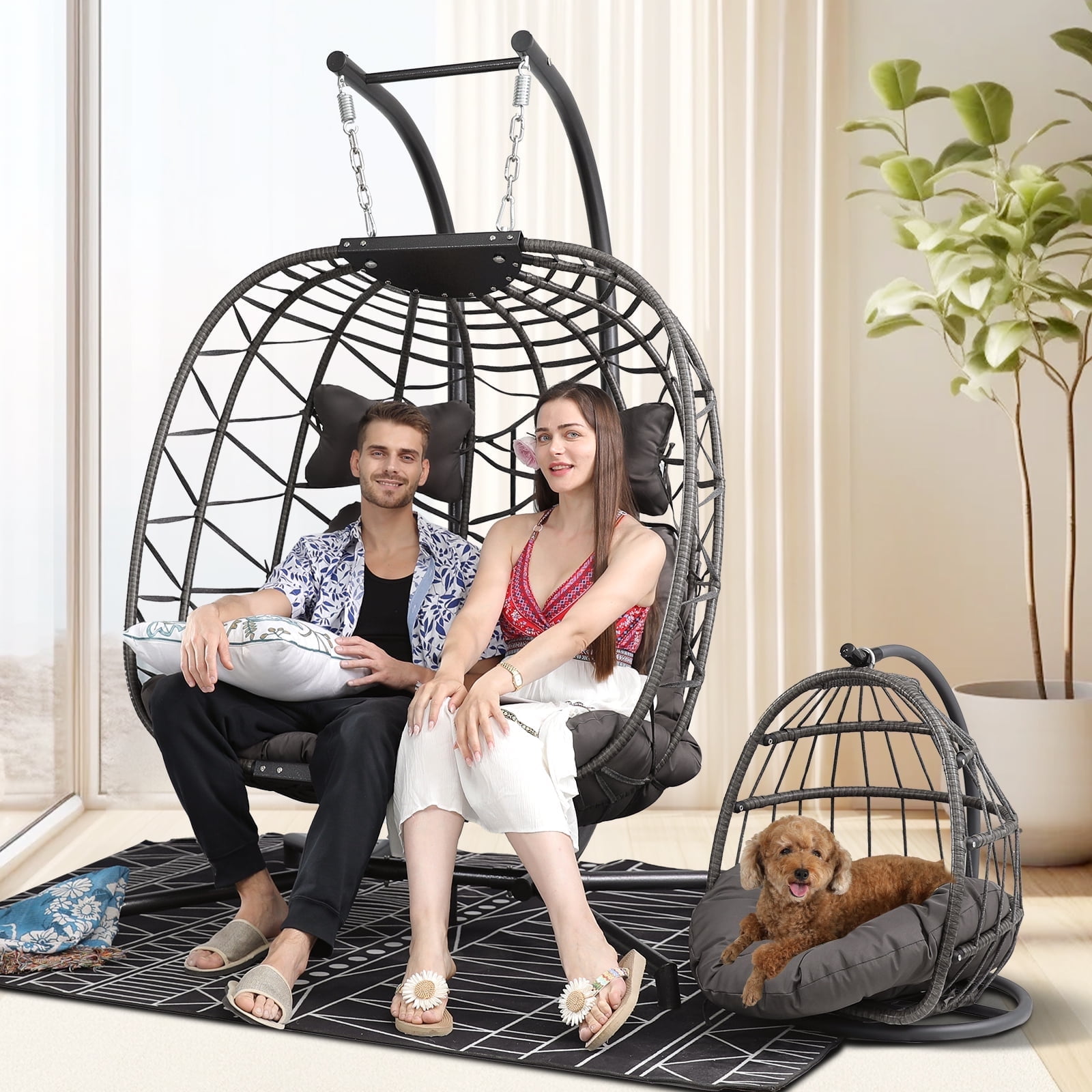 NICESOUL Double Hanging Egg Chair with Stand Indoor Oversized Egg Chair