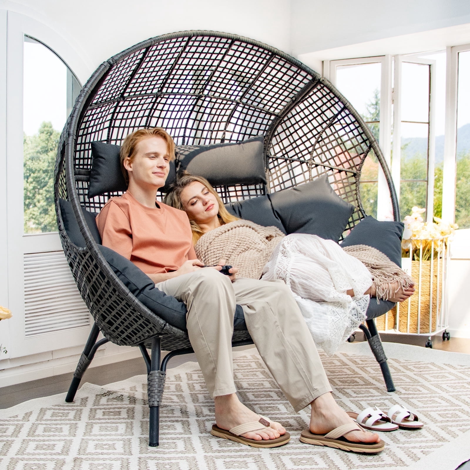 NICESOUL Double Egg Chair Loveseat – Luxury PE Rattan Seating