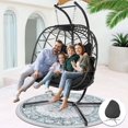 NICESOUL Double Swing Egg Chair, Outdoor Patio, Gray Wicker, Black