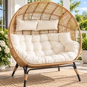 RADIATA Double Egg Chair Indoor Outdoor Stationary Oversized Thicken Padded Cushions,2 Person Egg Loveseat Chair,600 lbs Extra Large Lounge Chair for Patio Balcony Porch Backyard Beige