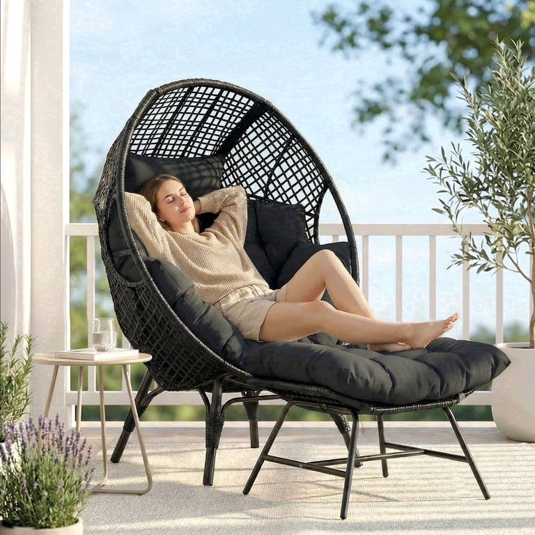 NICESOUL Boho Rattan Egg Chair with Cushion and Footrest for