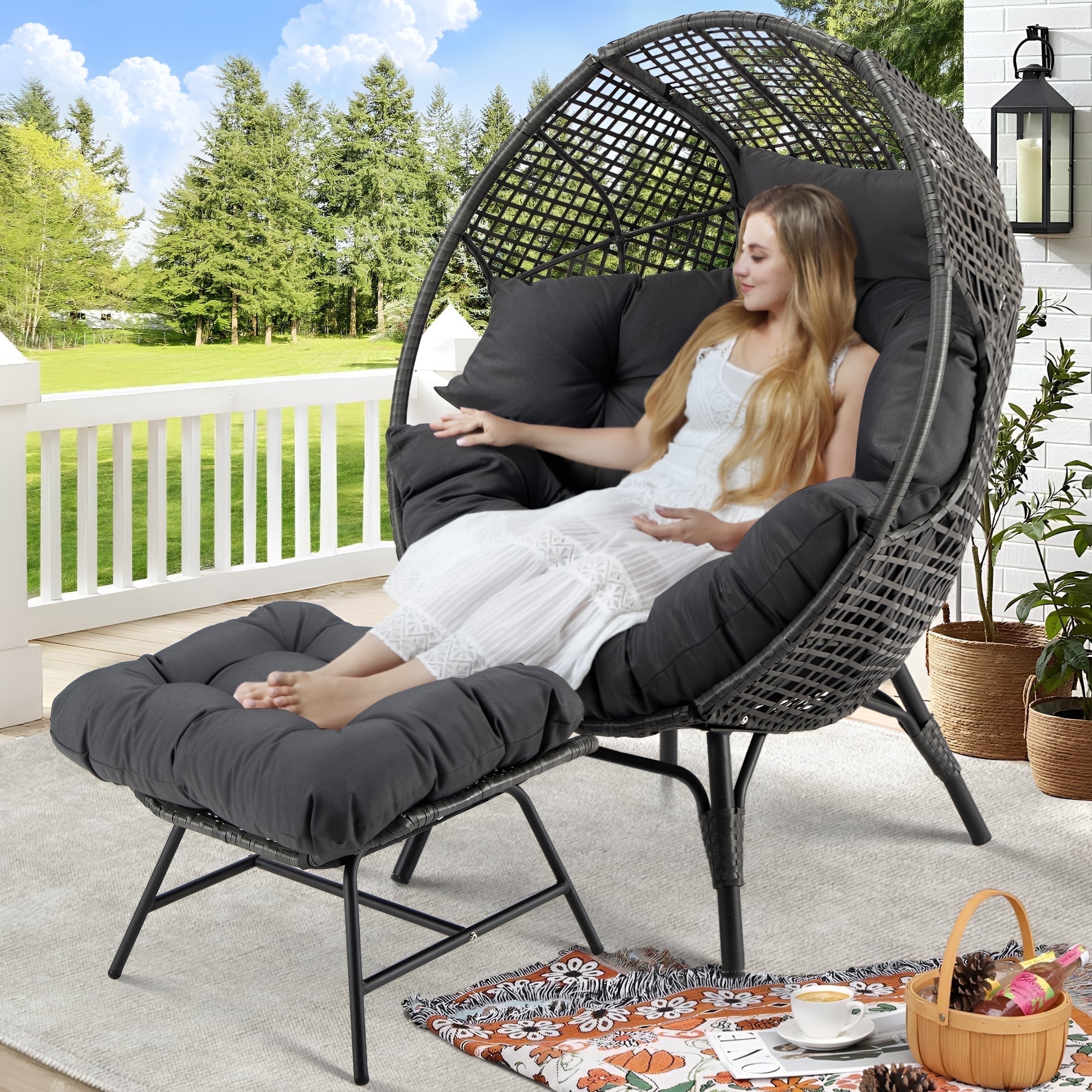 オットマン・スツール Egg chair Foot stool Amazon.com: NICESOUL Wicker Egg Chair with Ottoman, Indoor