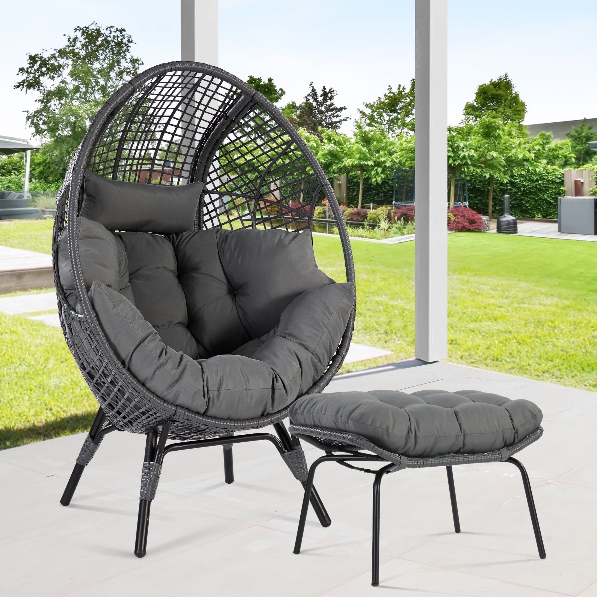 Outdoor Egg Chair NICESOUL Wicker Egg Chair With Ottoman Comfy